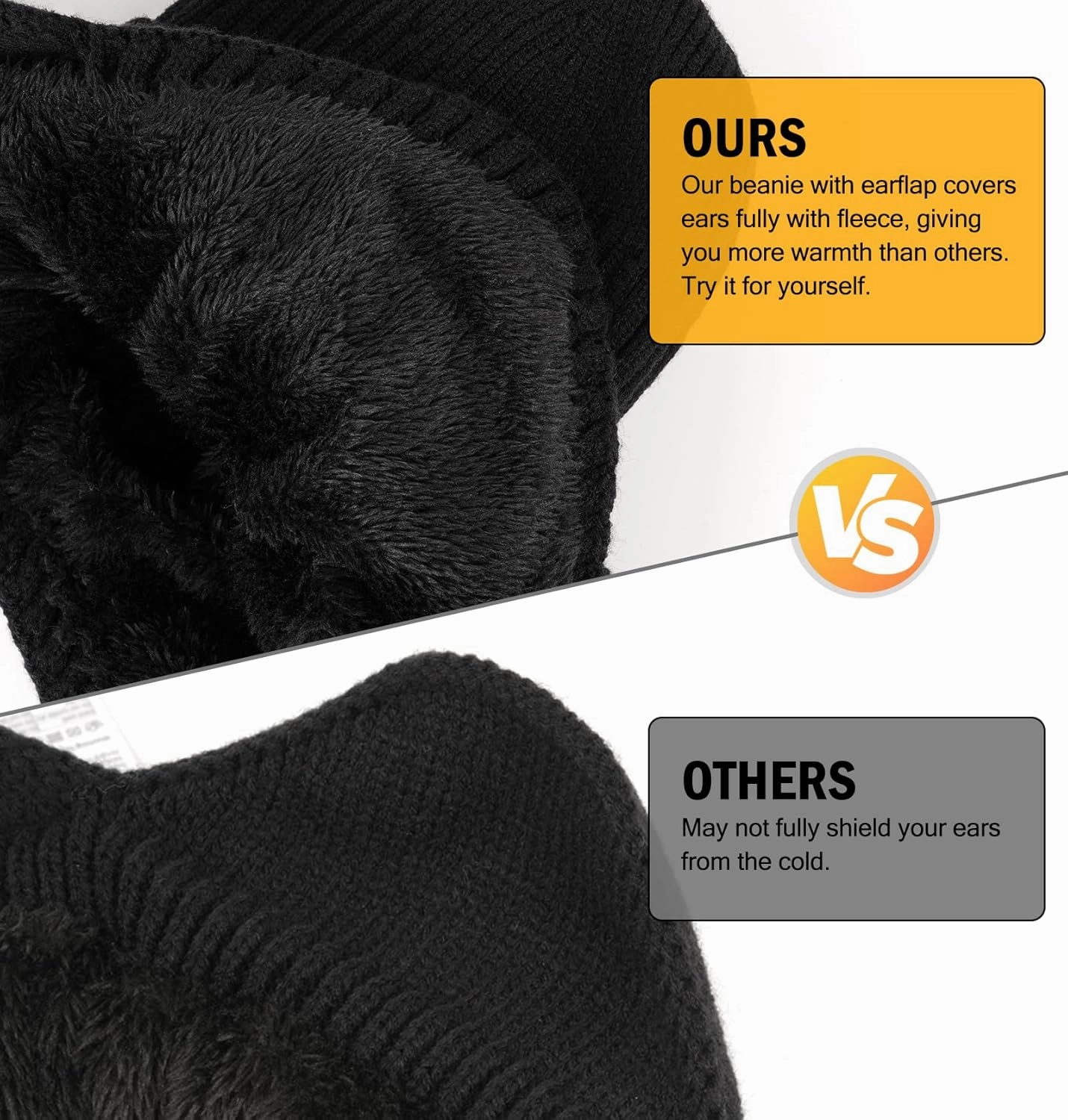 Wmcaps Winter Beanie with Brim and Ear Flaps, Outdoor Warm Fleece Lined Knit Hat Stocking Caps for Men Women