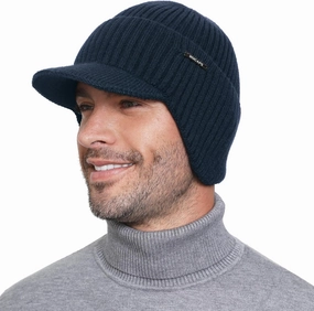 Wmcaps Winter Beanie with Brim and Ear Flaps, Outdoor Warm Fleece Lined Knit Hat Stocking Caps for Men Women