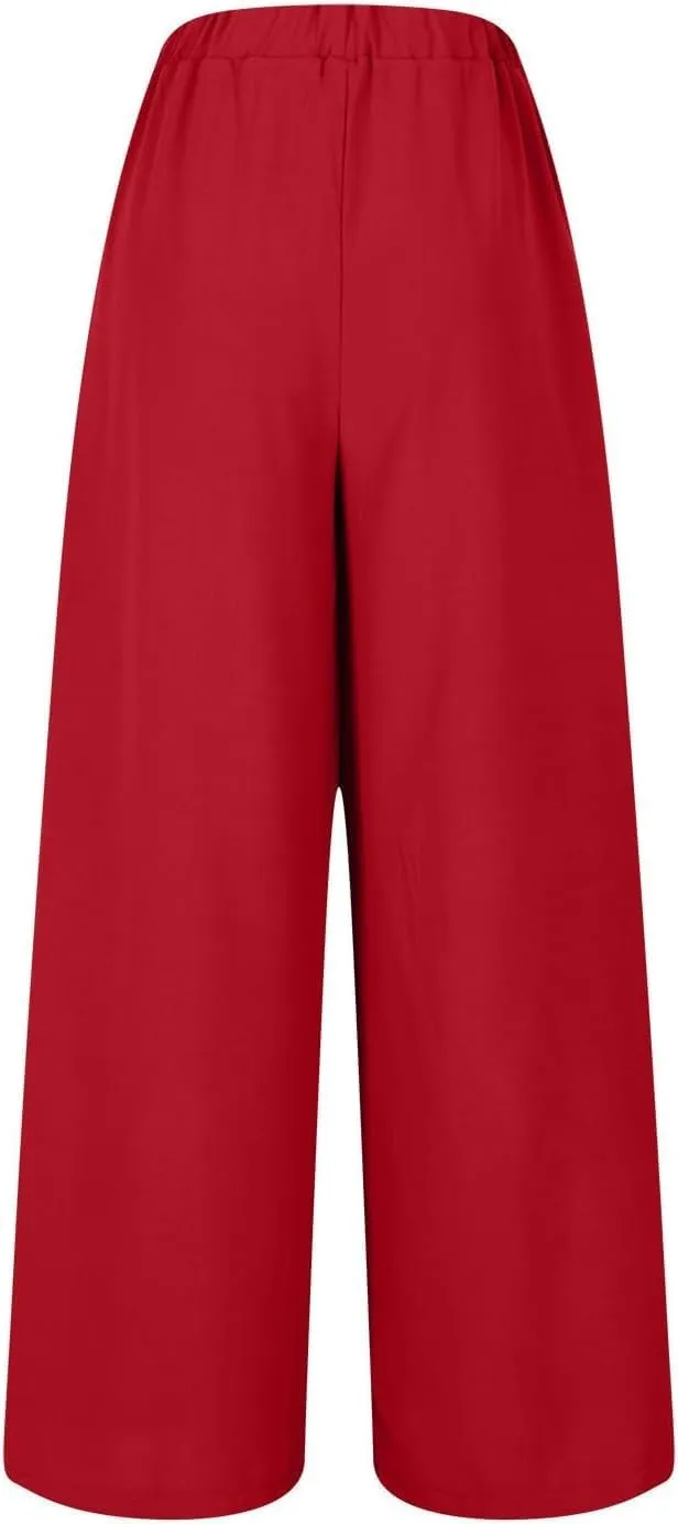 Women's Casual Wide Leg Loose Fashion Trousers Elastic Waisted Palazzo Pants Lounge Work Trouser with Pockets