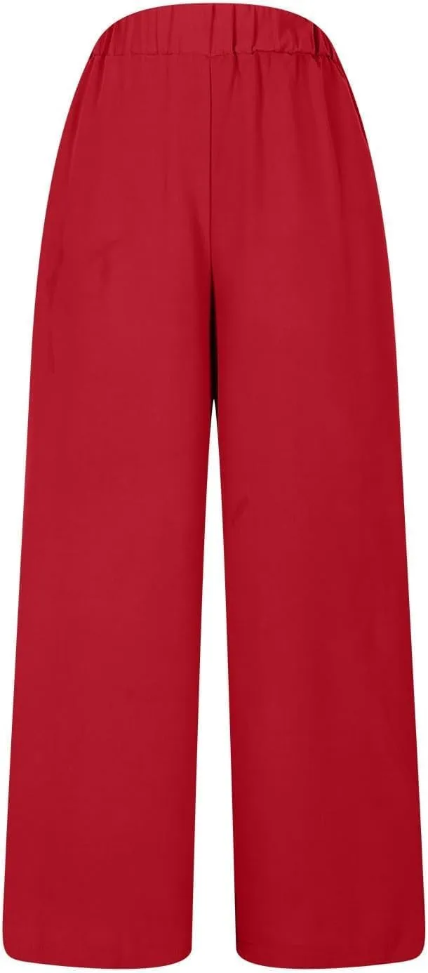 Women's Casual Wide Leg Loose Fashion Trousers Elastic Waisted Palazzo Pants Lounge Work Trouser with Pockets