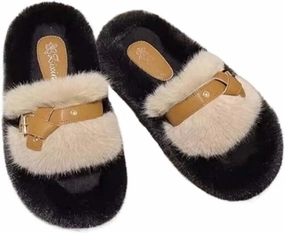 Womens Slippers Color-Blocked Furry Slippers Softsoled Plush Slippers Fashionable Home Slippers Winter Plush Slippers Slippers for Women(C,7.5-8)