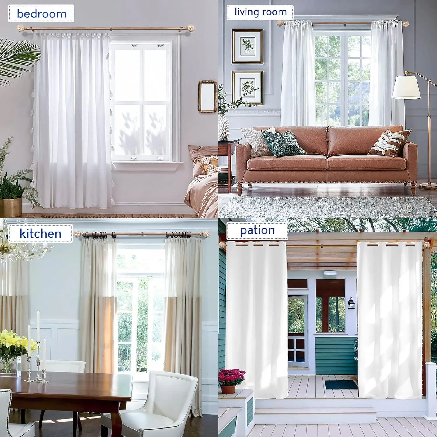Wood Curtain Rods for Windows: 1 Inch Diameter Adjustable Drapery Rods 48" to 86", Decorative Window Curtain Rods with Imitation Wood Grain Leaf Pattern Finials,Heavy Duty Single Curtain Rods for