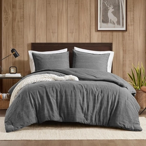 Woolrich King Comforter Set Cotton Stone Washed, Oversized Comforters King Size Bed, All Season Down Alternative Overfilled King Size Comforter, McKenzie, King/Cal King Grey 3 Piece