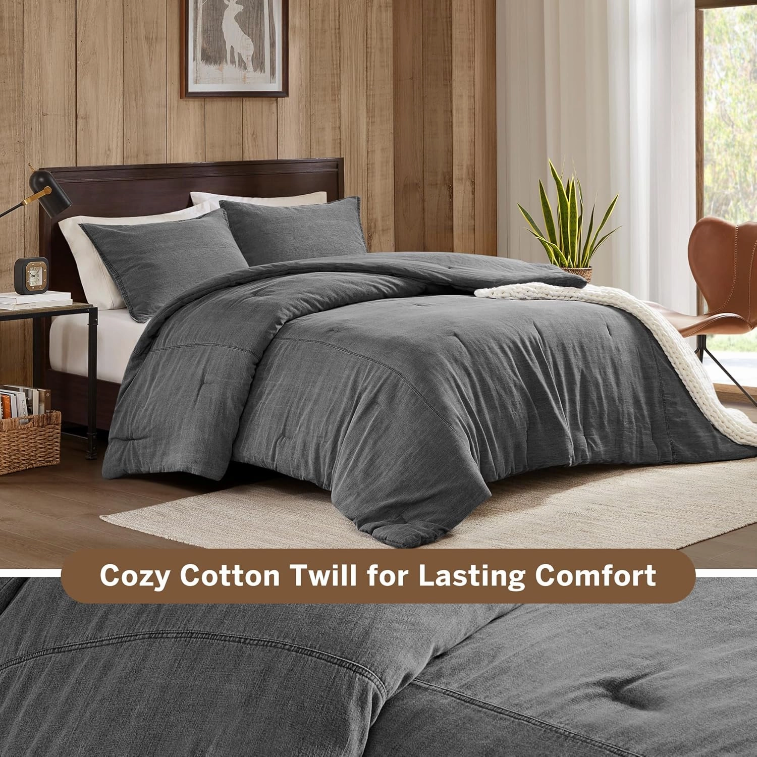 Woolrich King Comforter Set Cotton Stone Washed, Oversized Comforters King Size Bed, All Season Down Alternative Overfilled King Size Comforter, McKenzie, King/Cal King Grey 3 Piece