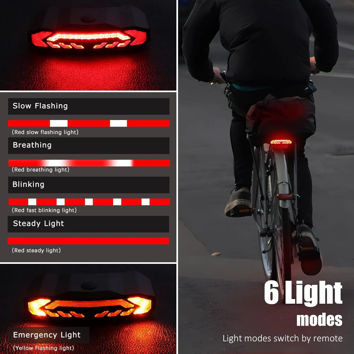 WSDCAM Bike Cargo Rack Tail Light with Turn Signals and Brake Light, Wireless Bike Horn Alarm, Auto On/Off USB C Rechargeable Bicycle Tail Light Rear Rack Bike Light Turn Signal Lights for Road Safety