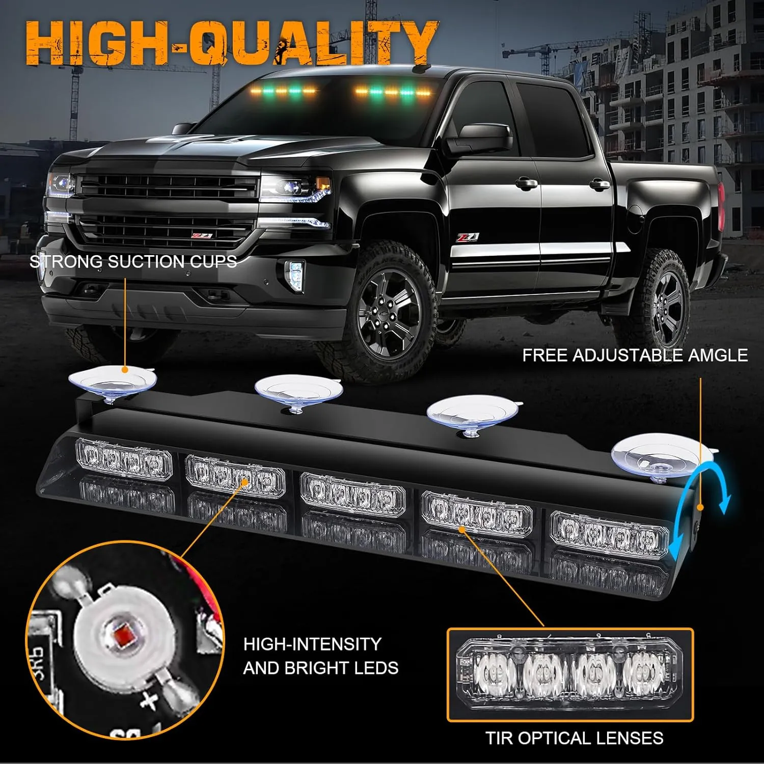 XRIDONSEN 2x 17 inch Amber Green Emergency Dash Strobe Lights for Trucks Interior Front/Rear Windshield Lights 40 LED Safety Flashing Warning Hazard w/Controller for Construction Vehicles SUV Car