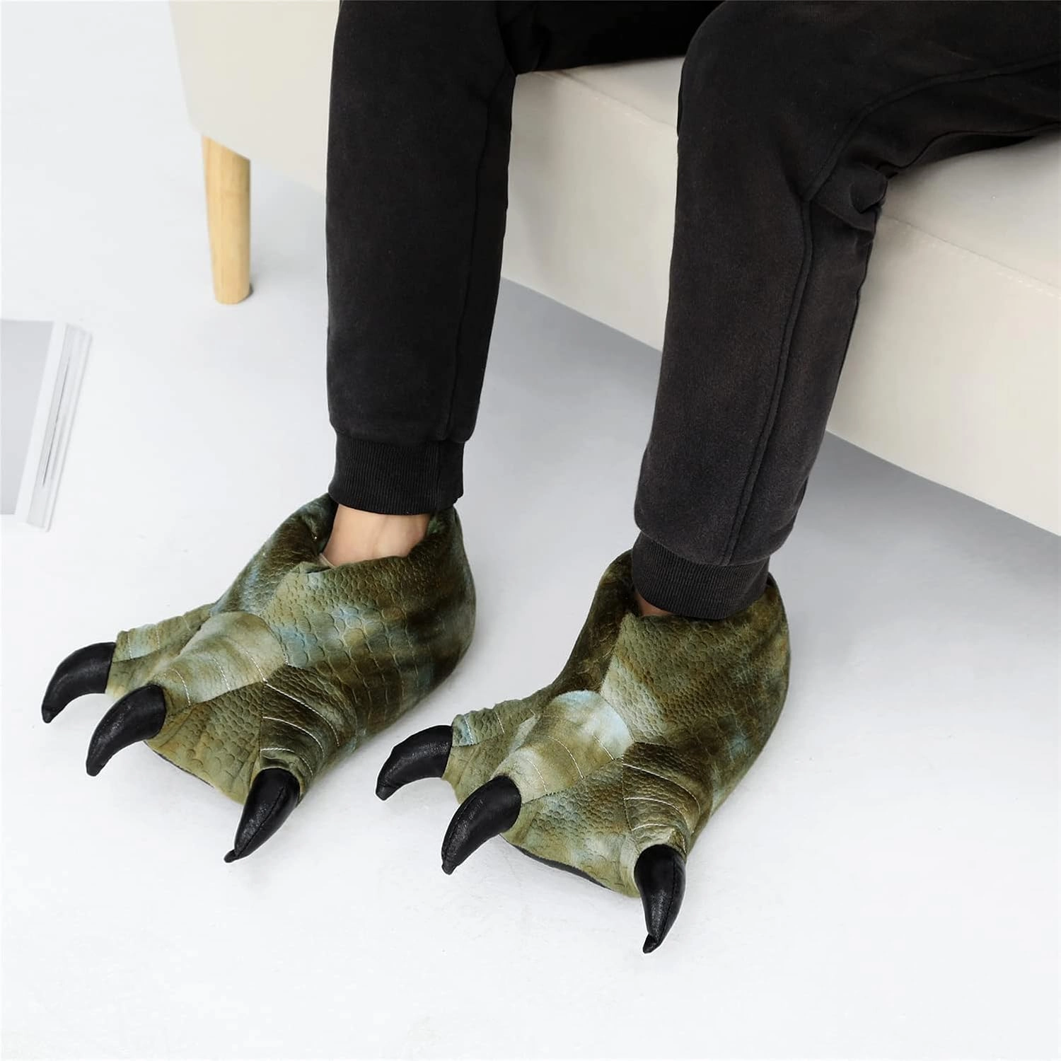 YESBOR Men's Cute Plush Paw Claw House Slippers Halloween Furry Animal Cosplay Costume Shoes