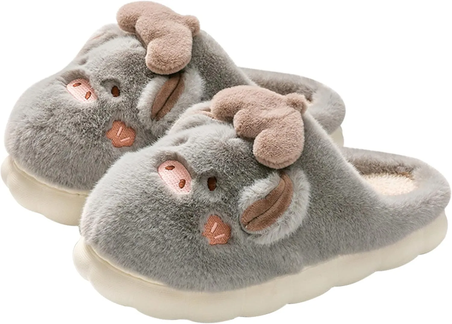 YILANLAN Women's Pink Pig Animal Slippers - Warm, Plush, Winter, Flat Heel, No Closure, Round Toe
