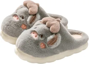 YILANLAN Women's Pink Pig Animal Slippers - Warm, Plush, Winter, Flat Heel, No Closure, Round Toe