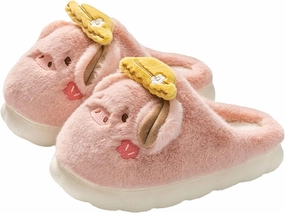 YILANLAN Women's Cute Pig Animal Cow Winter Warm Soft Plush Home Cotton Slippers