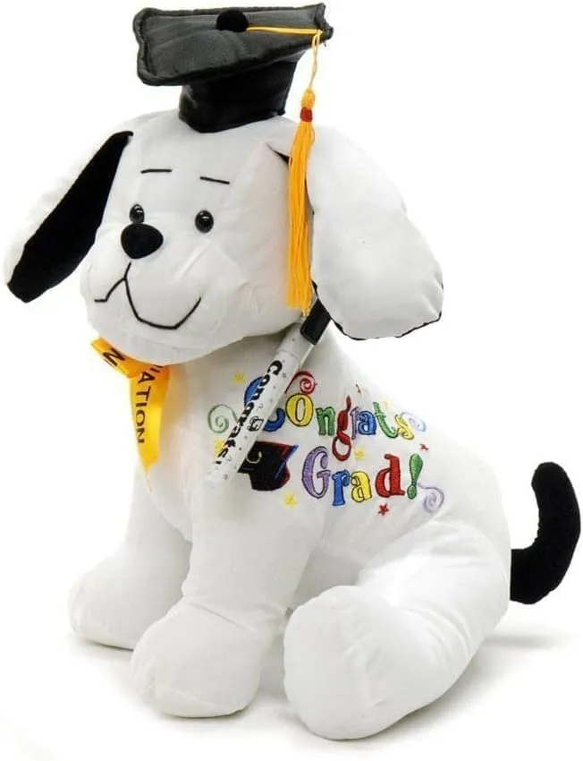 YMCtoys - Graduation Autograph Stuffed Dog - Words : Congrats Grad! (10.5inches)