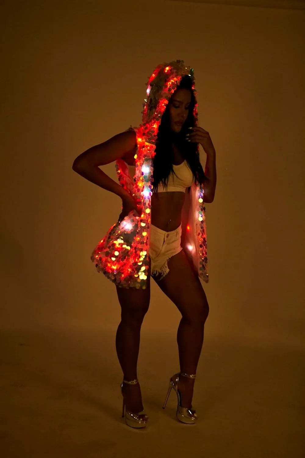 YONIYOWO Womens Sequin 15 Color LED Jacket Vest Outer Wear Fancy Dress Party Xmas Halloween Performence Costume