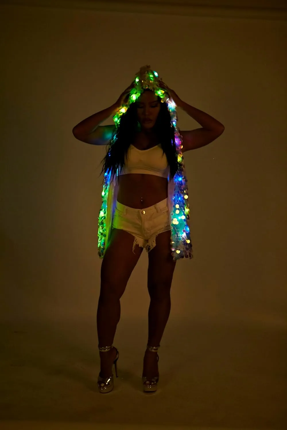 YONIYOWO Womens Sequin 15 Color LED Jacket Vest Outer Wear Fancy Dress Party Xmas Halloween Performence Costume