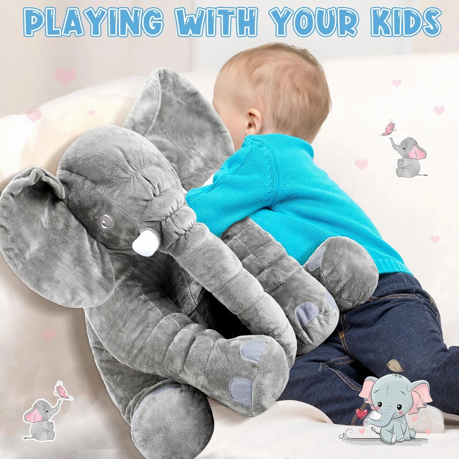 Yulejo Giant Stuffed Elephant Plush Animal Toy Large Soft Stuffed Animal Party Favor Huge Gray Elephant Plush Doll for Kids Girlfriend Home Decor(31.5 Inch)