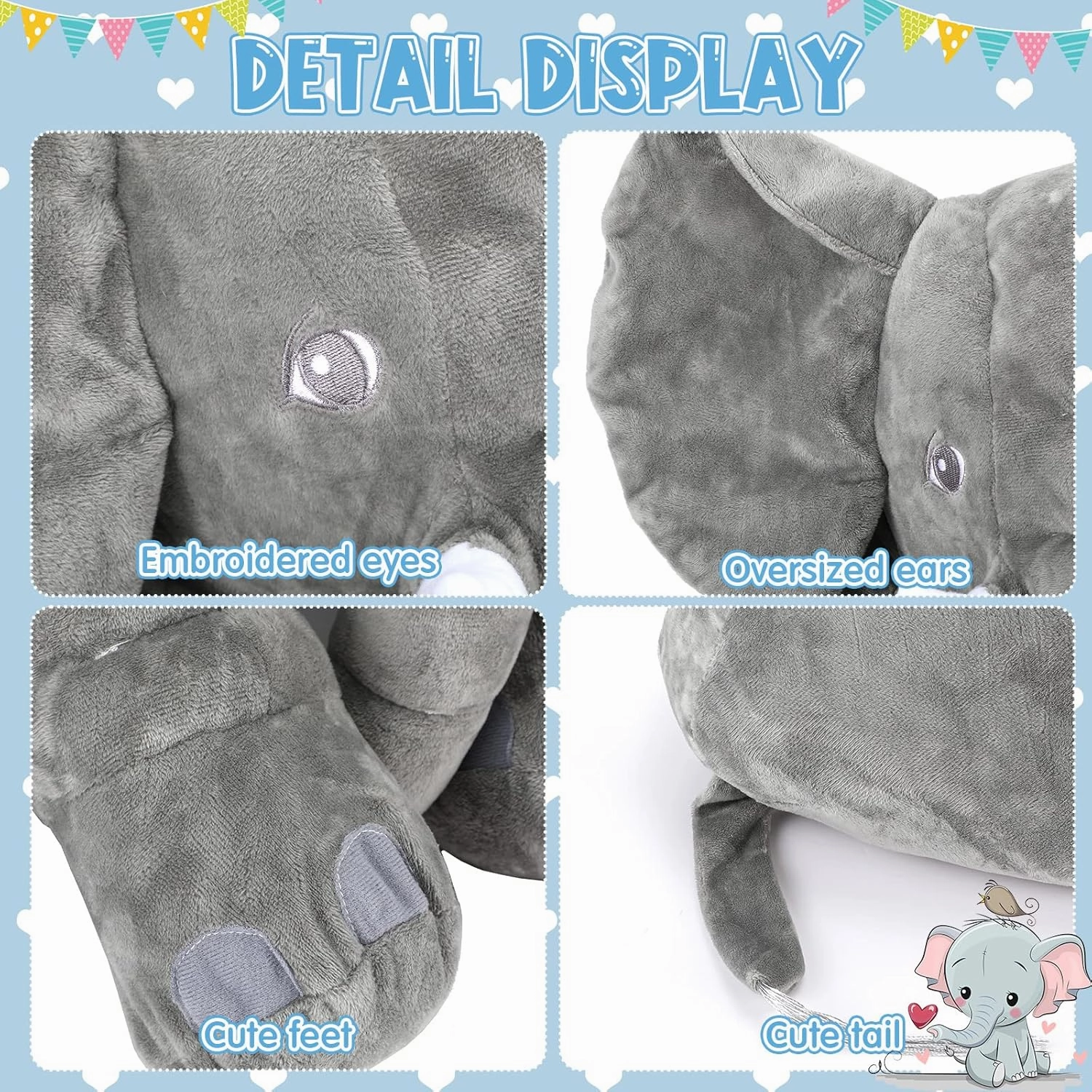 Yulejo Giant Stuffed Elephant Plush Animal Toy Large Soft Stuffed Animal Party Favor Huge Gray Elephant Plush Doll for Kids Girlfriend Home Decor(31.5 Inch)