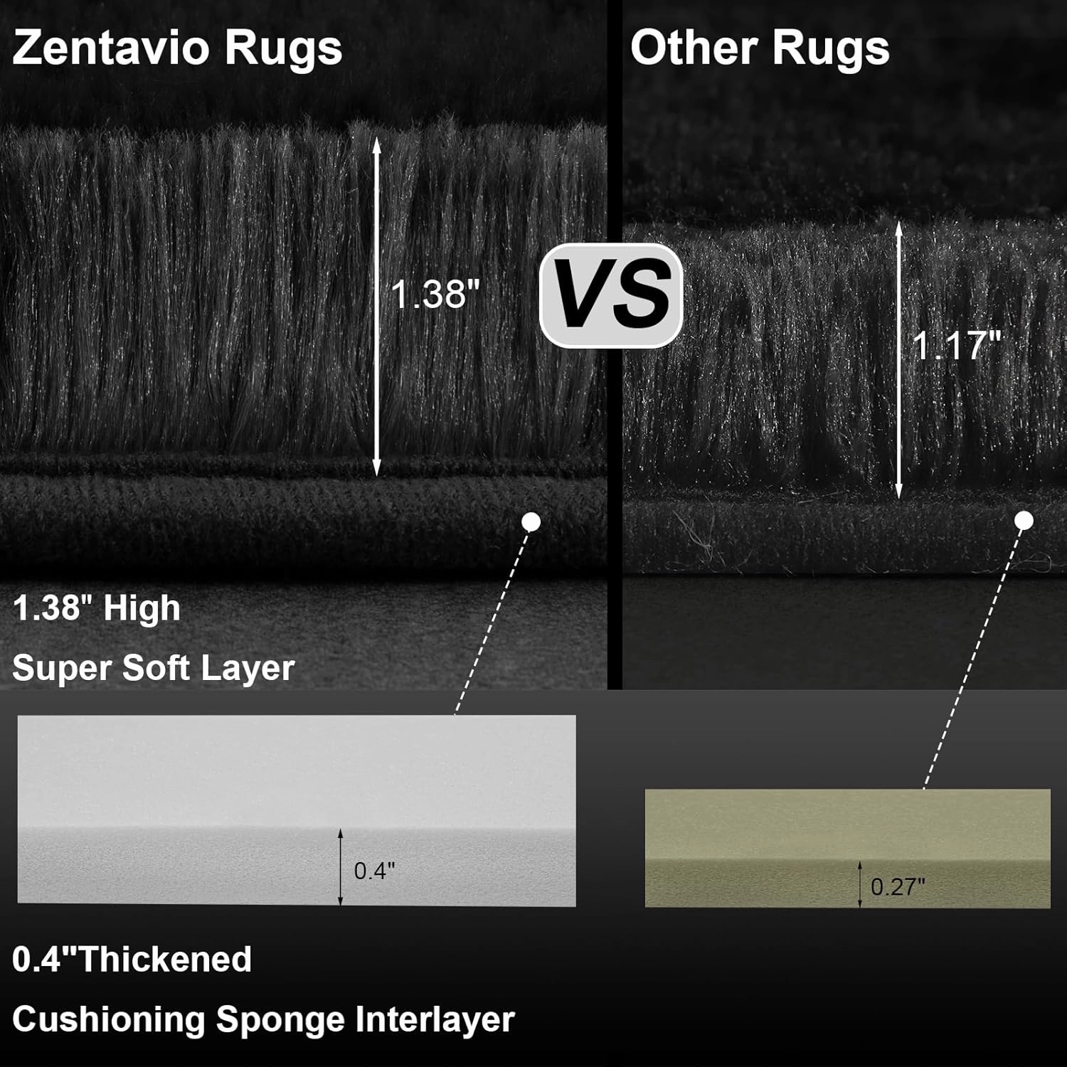 Zentavio Black Area Rugs for Living Room Bedroom 6x9 Large Men Room Carpet Fluffy Furry Shag Aesthetic Plush High Pile Floor Rug for Nursery Kids Room Dorm Home Decor