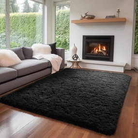 Zentavio Black Area Rugs for Living Room Bedroom 6x9 Large Men Room Carpet Fluffy Furry Shag Aesthetic Plush High Pile Floor Rug for Nursery Kids Room Dorm Home Decor
