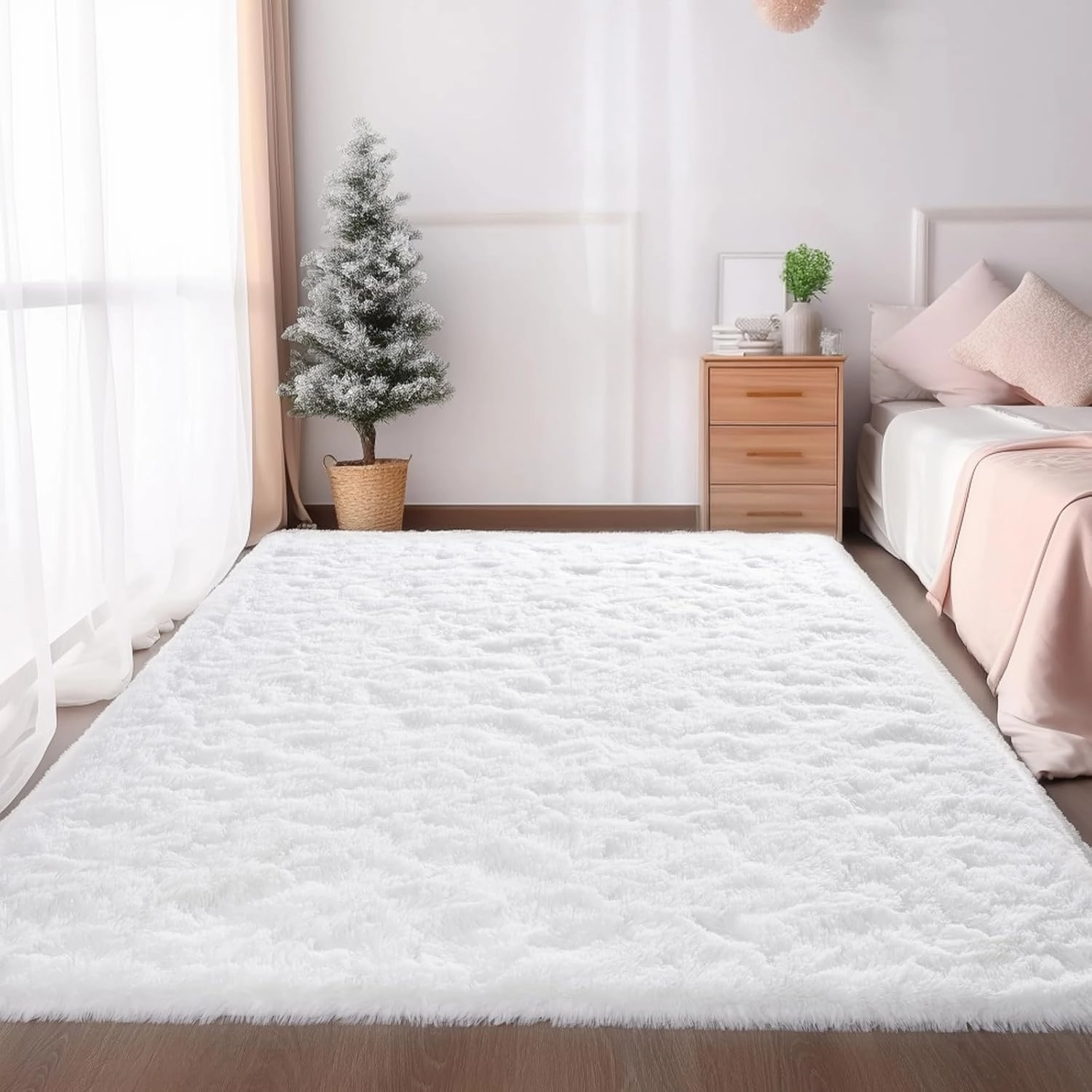 Zentavio White Area Rugs for Bedroom Soft Large Living Room Rugs 6x9 Fluffy Furry Shag Aesthetic Carpet Plush High Pile Floor Rug for Nursery Kids Room Dorm Home Decor