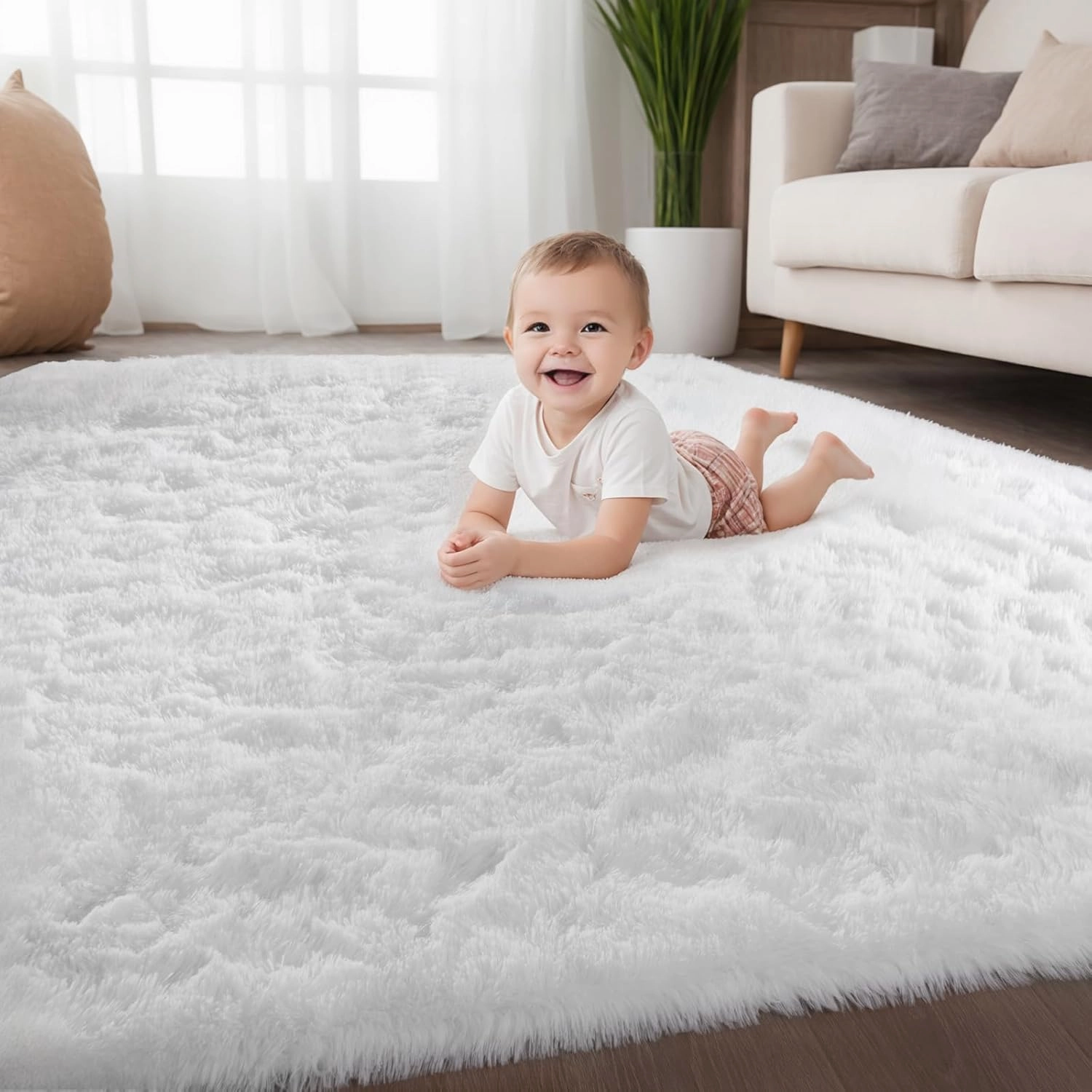 Zentavio White Area Rugs for Bedroom Soft Large Living Room Rugs 6x9 Fluffy Furry Shag Aesthetic Carpet Plush High Pile Floor Rug for Nursery Kids Room Dorm Home Decor