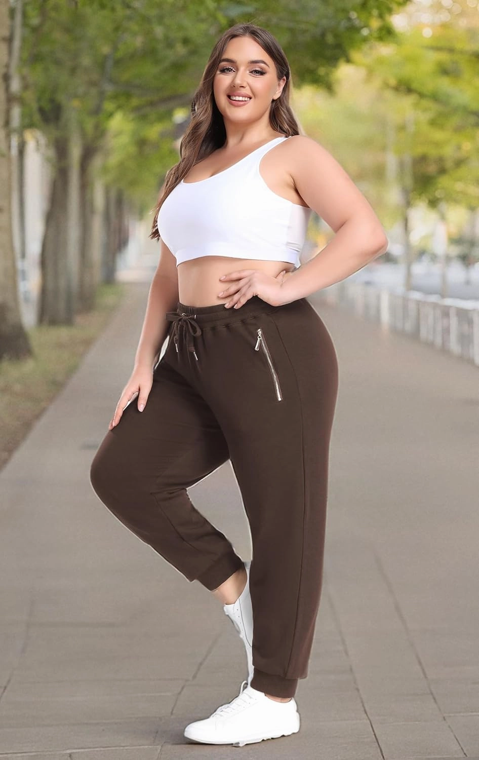 ZERDOCEAN Women's Plus Size Fleece Lined Sweatpants Casual Workout Athletic Joggers Zipper Pockets