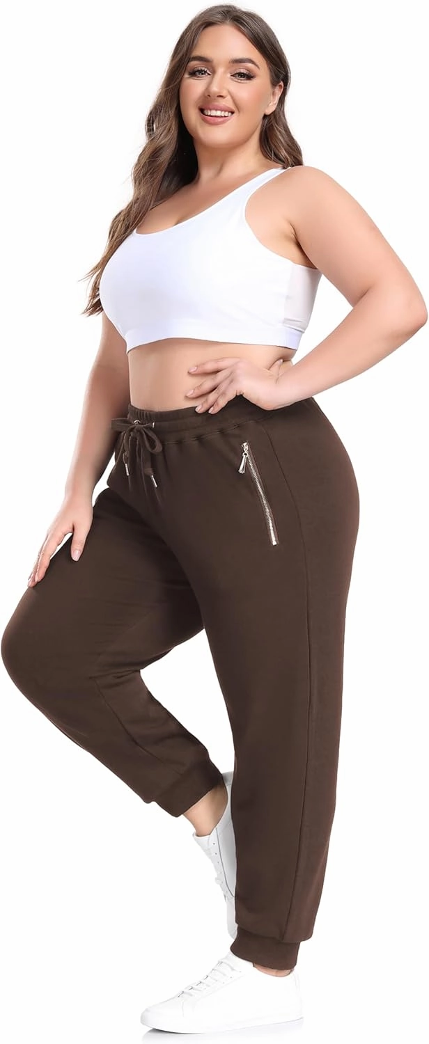 ZERDOCEAN Women's Plus Size Fleece Lined Sweatpants Casual Workout Athletic Joggers Zipper Pockets