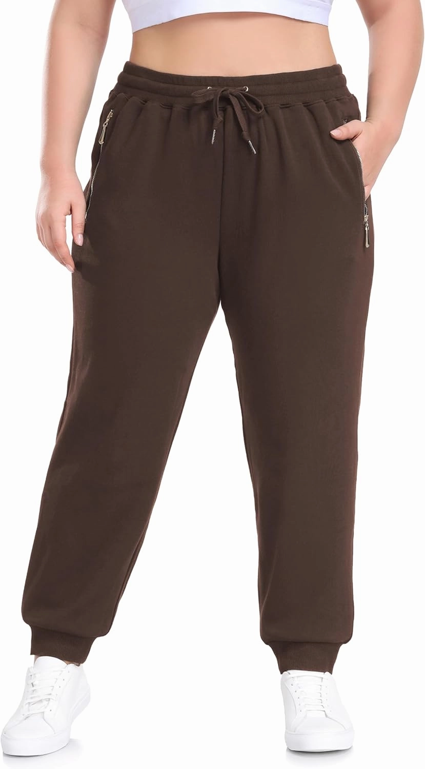 ZERDOCEAN Women's Plus Size Fleece Lined Sweatpants Casual Workout Athletic Joggers Zipper Pockets