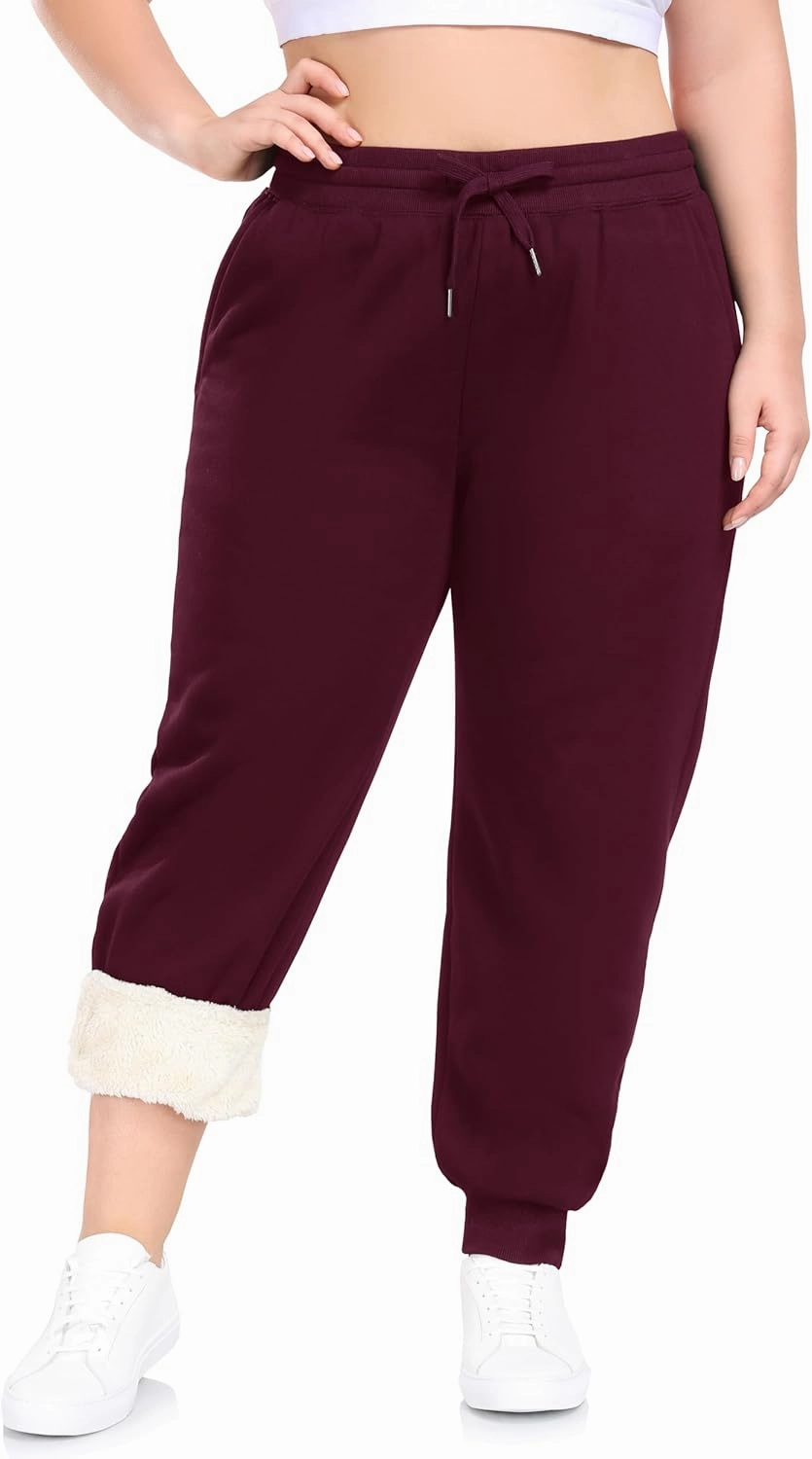 ZERDOCEAN Women's Plus Size Sherpa Fleece Lined Sweatpants Athletic Joggers Thermal Winter Warm Pants Drawstring