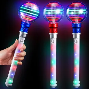 Zhanmai 2 Pieces 14 Inch Light up Magic Ball Wand Flashing LED Wand Light up Princess Wand Rotating Sensory with Batteries for Adult Twirling Show Birthday Gift Party Carnival Favor