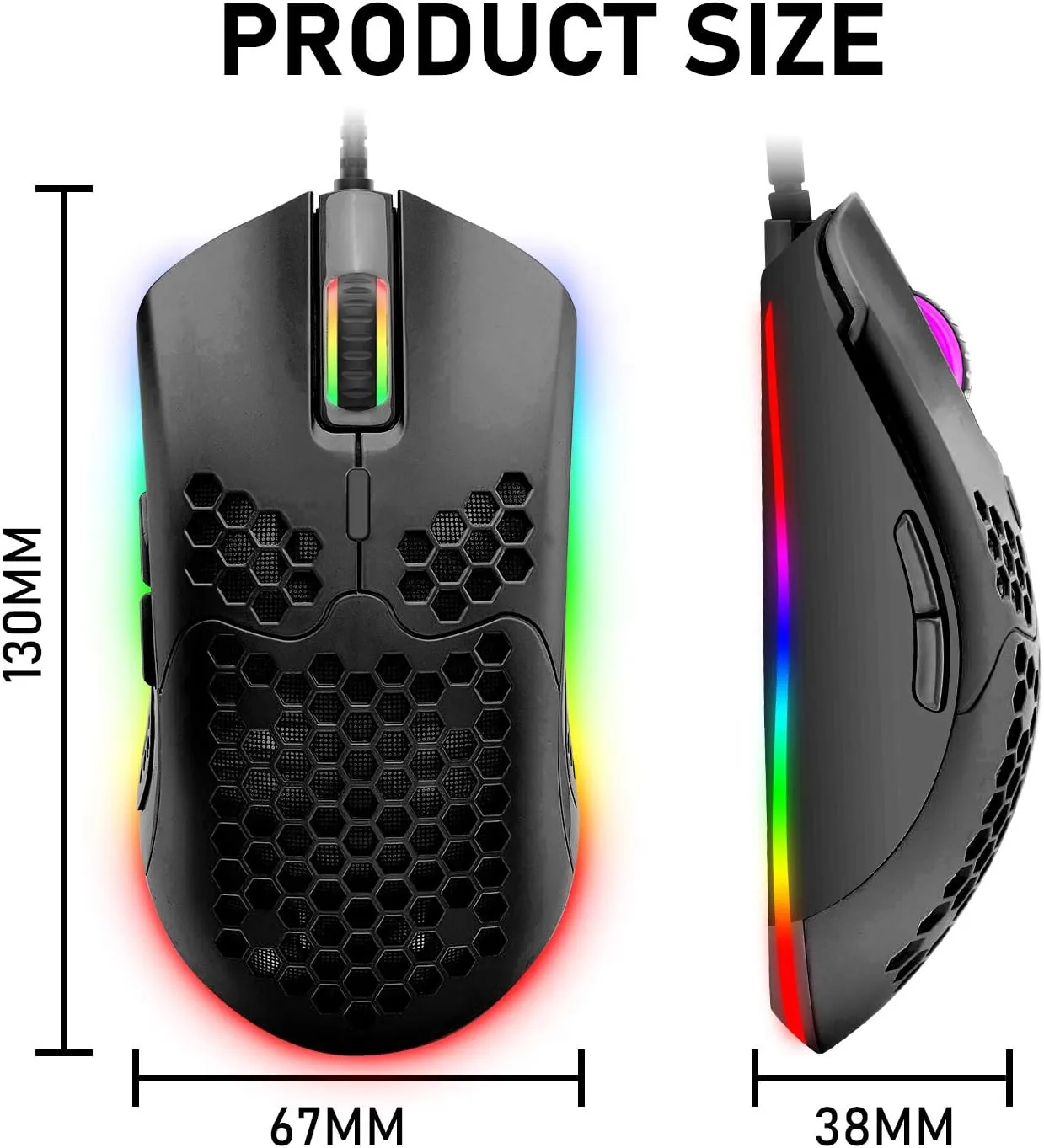 ZIYOU LANG Wired Lightweight Gaming Mouse,6 RGB Backlit Mouse with 7 Buttons Programmable Driver,6400DPI Computer Mouse,Ultralight Honeycomb Shell Ultraweave Cable Mouse for PC Gamers,Xbox,PS4(Black)