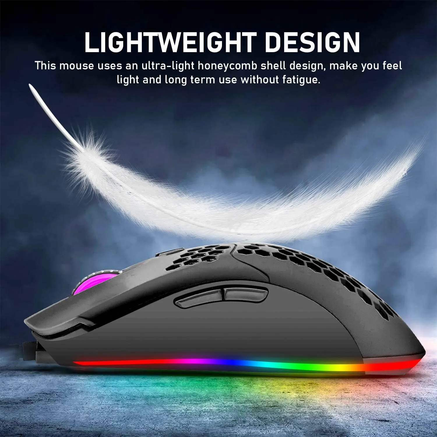 ZIYOU LANG Wired Lightweight Gaming Mouse,6 RGB Backlit Mouse with 7 Buttons Programmable Driver,6400DPI Computer Mouse,Ultralight Honeycomb Shell Ultraweave Cable Mouse for PC Gamers,Xbox,PS4(Black)
