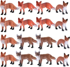 Zomiboo 16 Pcs Fox Toy Figures Set Red PVC Plastic Toys Realistic Miniature Mini Red Wild Fox Figurine Set for Collection Home Decor Accessories Cake Toppers Decoration