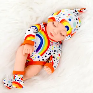ZQDOLL 10 inch Newborn Baby Doll and Clothes Set Washable Realistic Silicone Reborn Baby Dolls with Cute Rainbow Polka dot Jumpsuit Socks and hat - Best Gift for Kids Girls